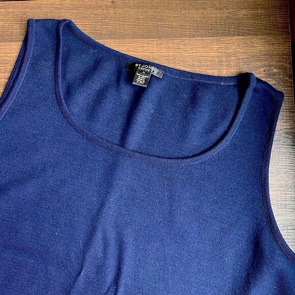 St.John Caviar Knit Tank Top XL Navy Wool&Rayon Mix - Picture 10 of 10